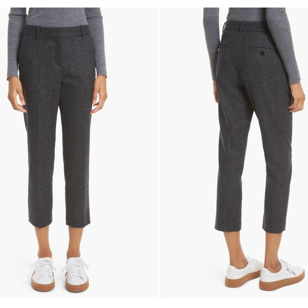 Theory Treeca 2 Flannel Tweed Pants 6 Gray Wool Cashmere Crop Trousers Academia